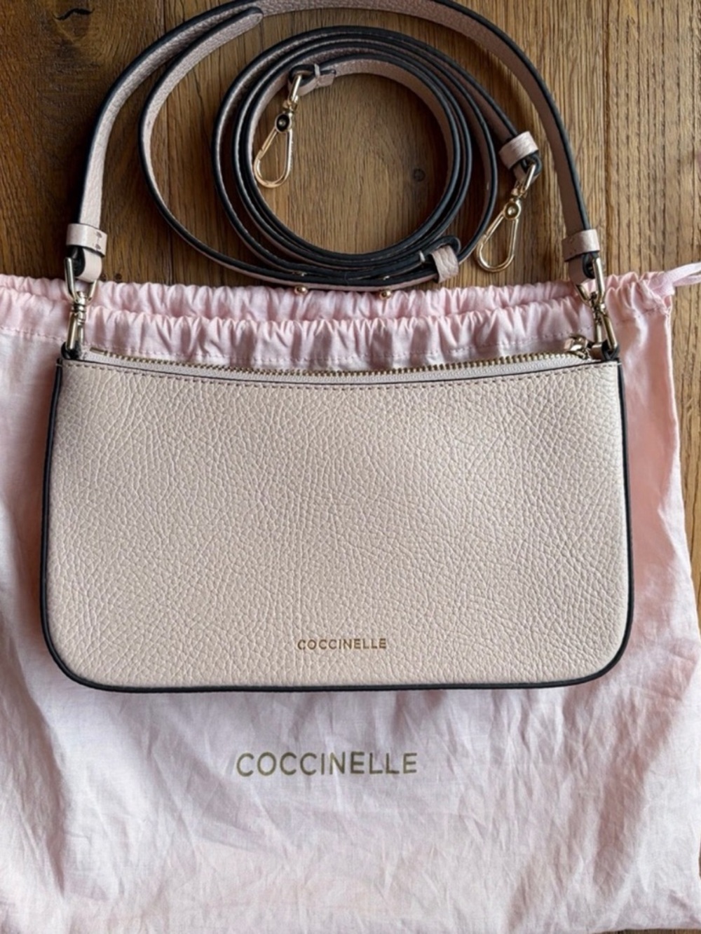 Coccinelle Cream Pebbled Leather Crossbody Bag with Adjustable Strap